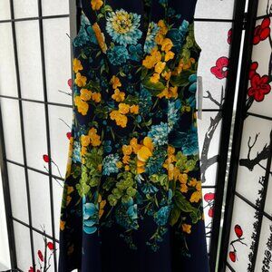 London Times Women's Floral Print Split Neck Fit & Flare Mini Dress size XS